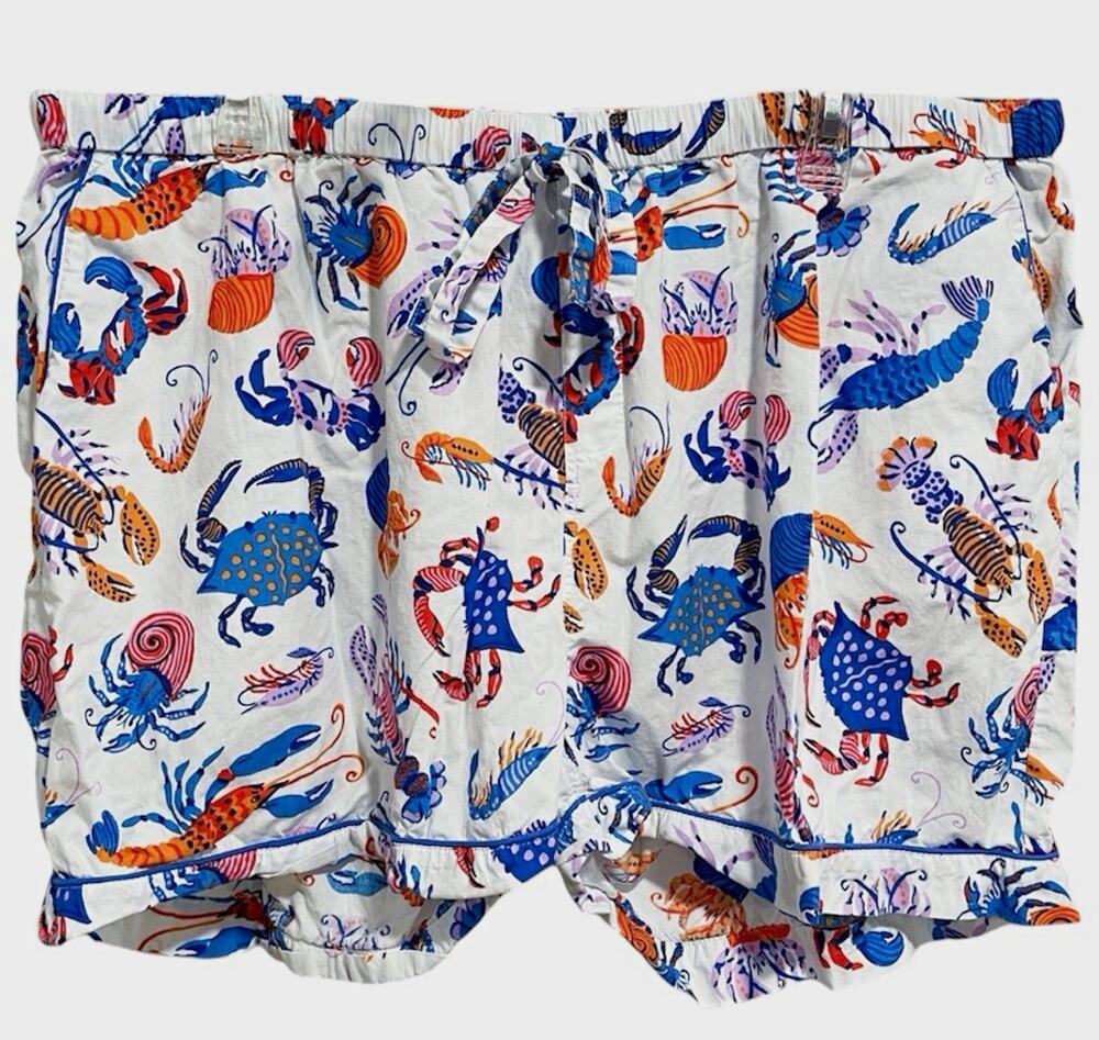 Printfresh Organic Cotton Seafood Boil Sleep Shorts PJs 1X Crab Shrimp Lobster
